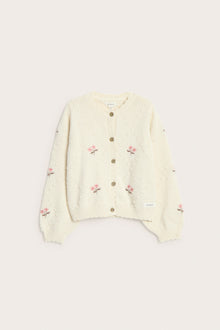 Kids beige wool blend floral cardigan