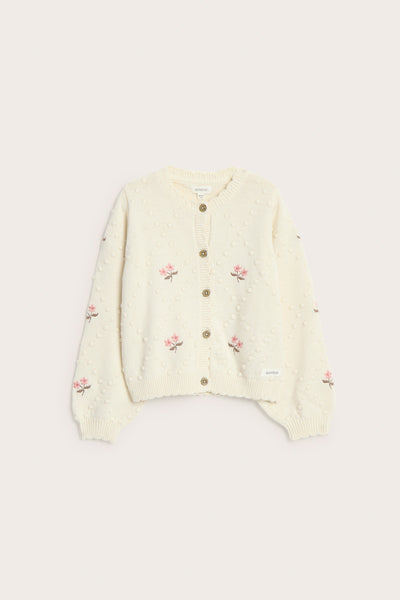 Kids beige wool blend floral cardigan