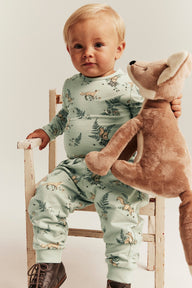 Baby green joggers with animals