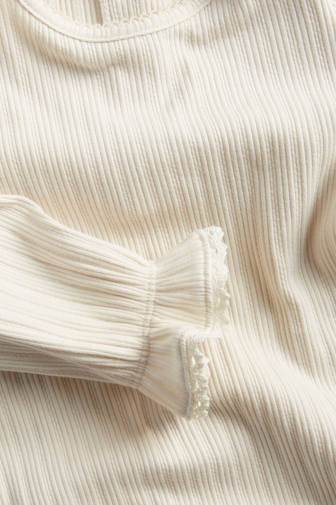 Baby white ribbed bodysuit with lace trim