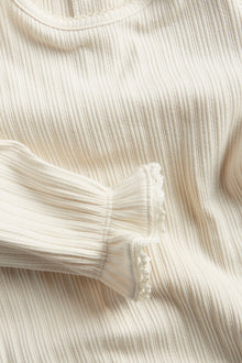 Baby white ribbed bodysuit with lace trim