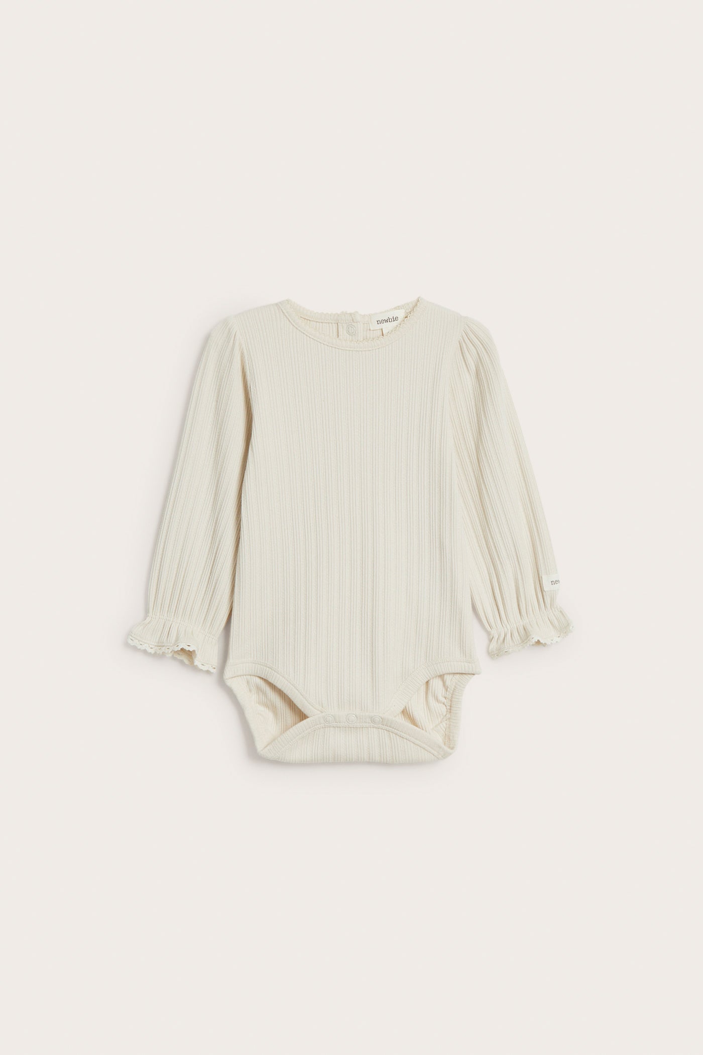 Baby white ribbed bodysuit with lace trim