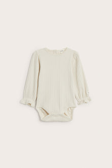 Baby white ribbed bodysuit with lace trim