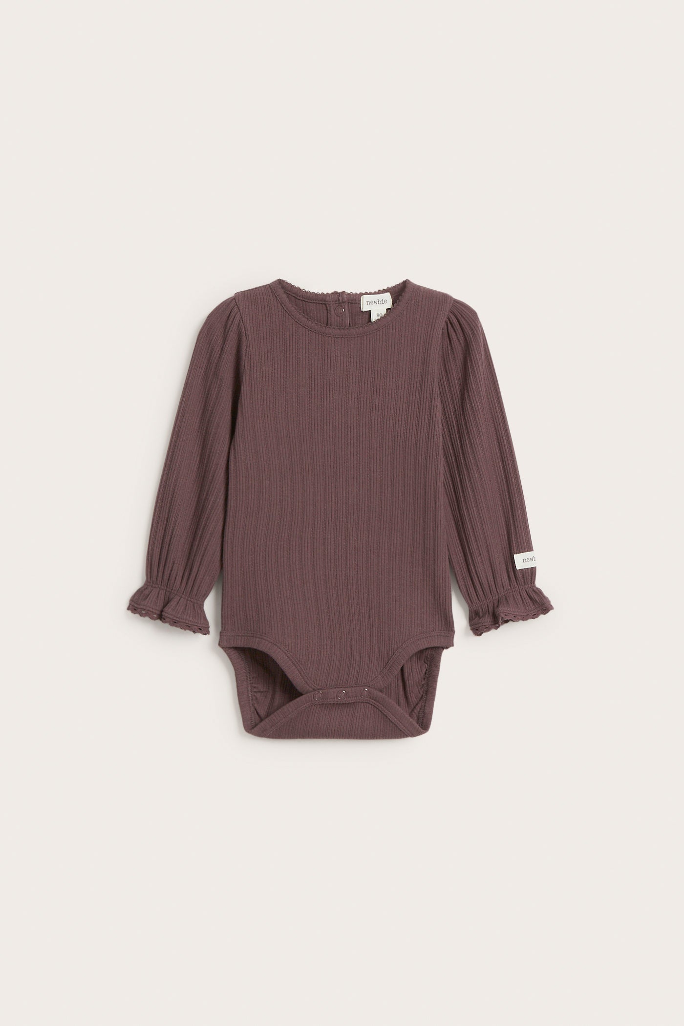 Baby lilac ribbed bodysuit with lace trim