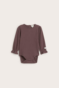 Baby lilac ribbed bodysuit with lace trim