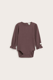 Baby lilac ribbed bodysuit with lace trim