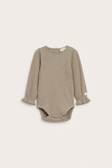 Baby brown ribbed bodysuit with lace trim