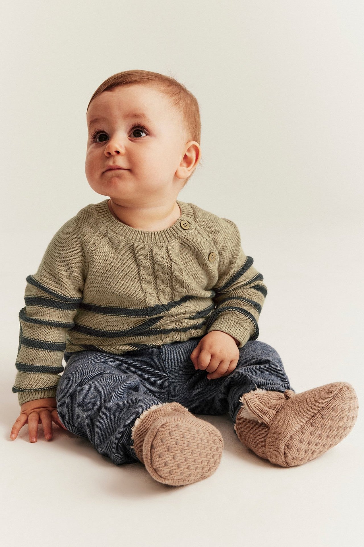 Baby beige striped knitted jumper