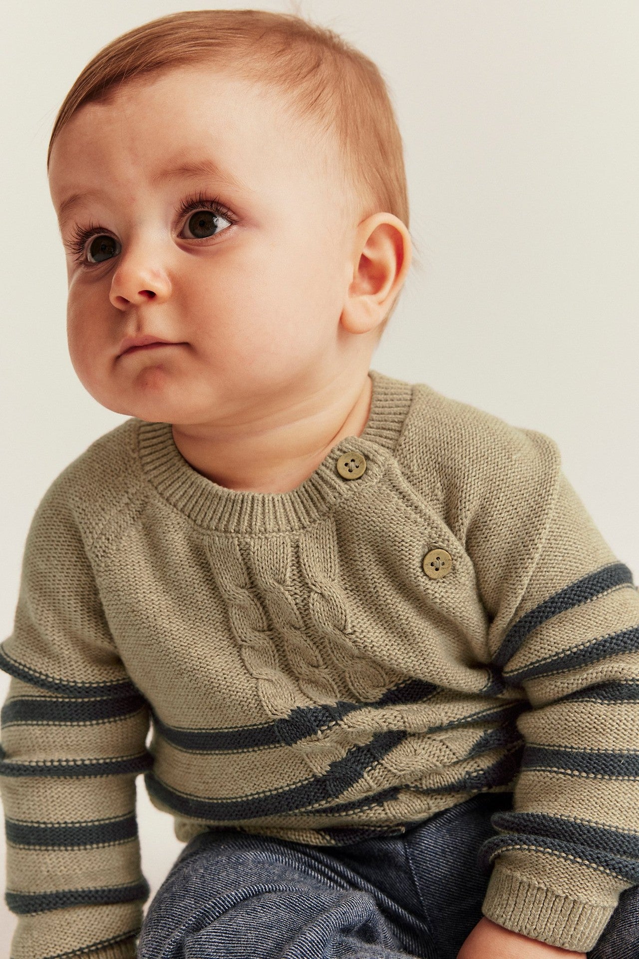 Baby beige striped knitted jumper