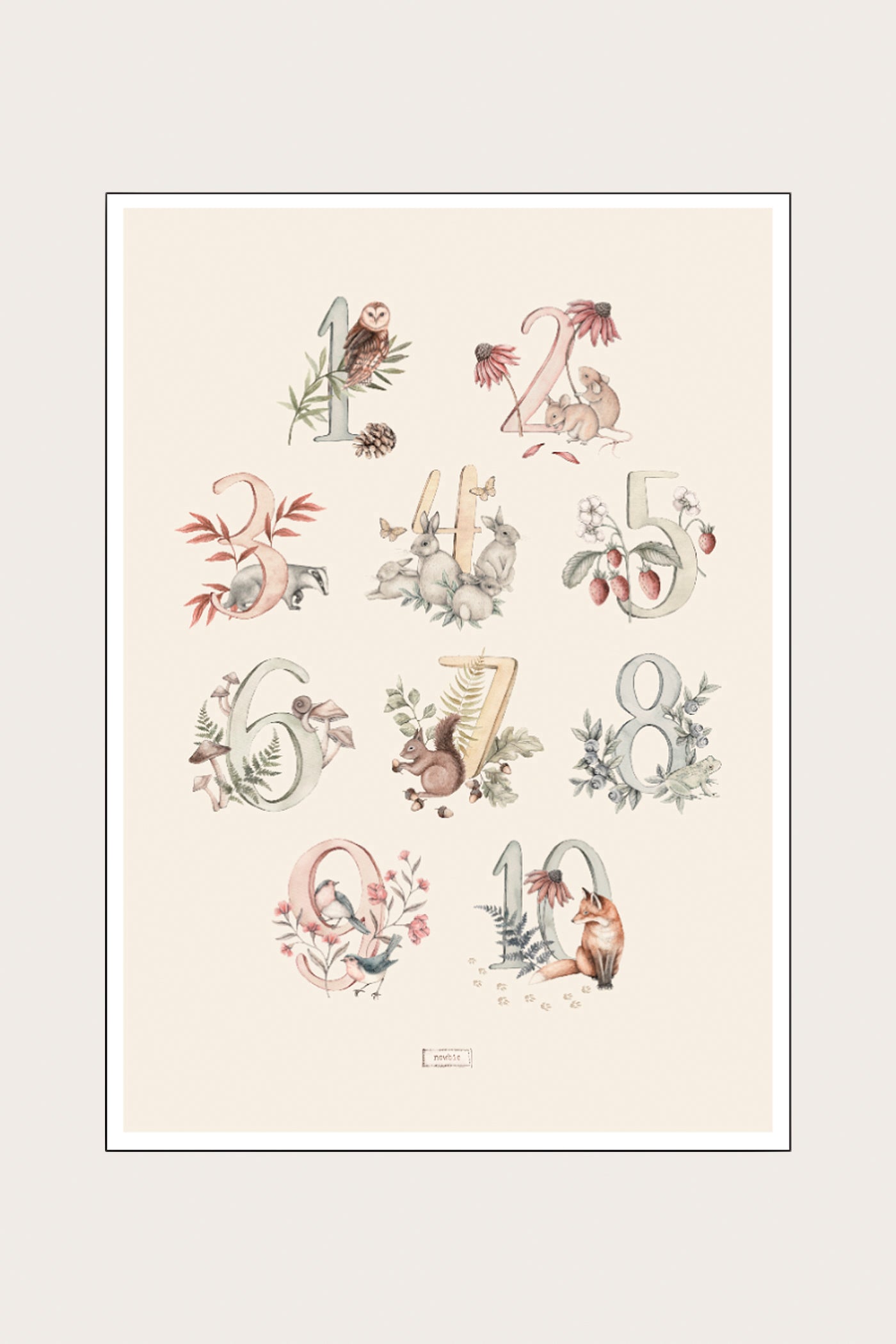Baby & kids poster with animals and numbers