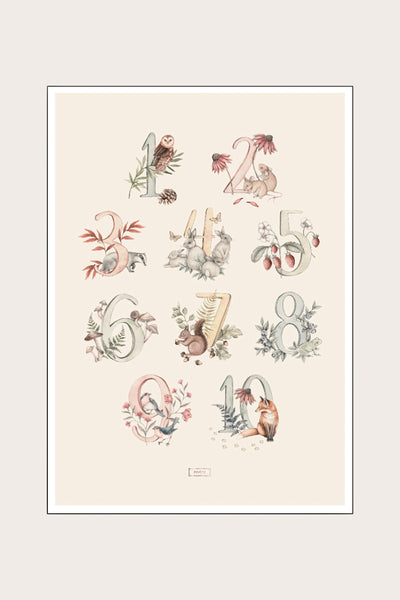 Baby & kids poster with animals and numbers