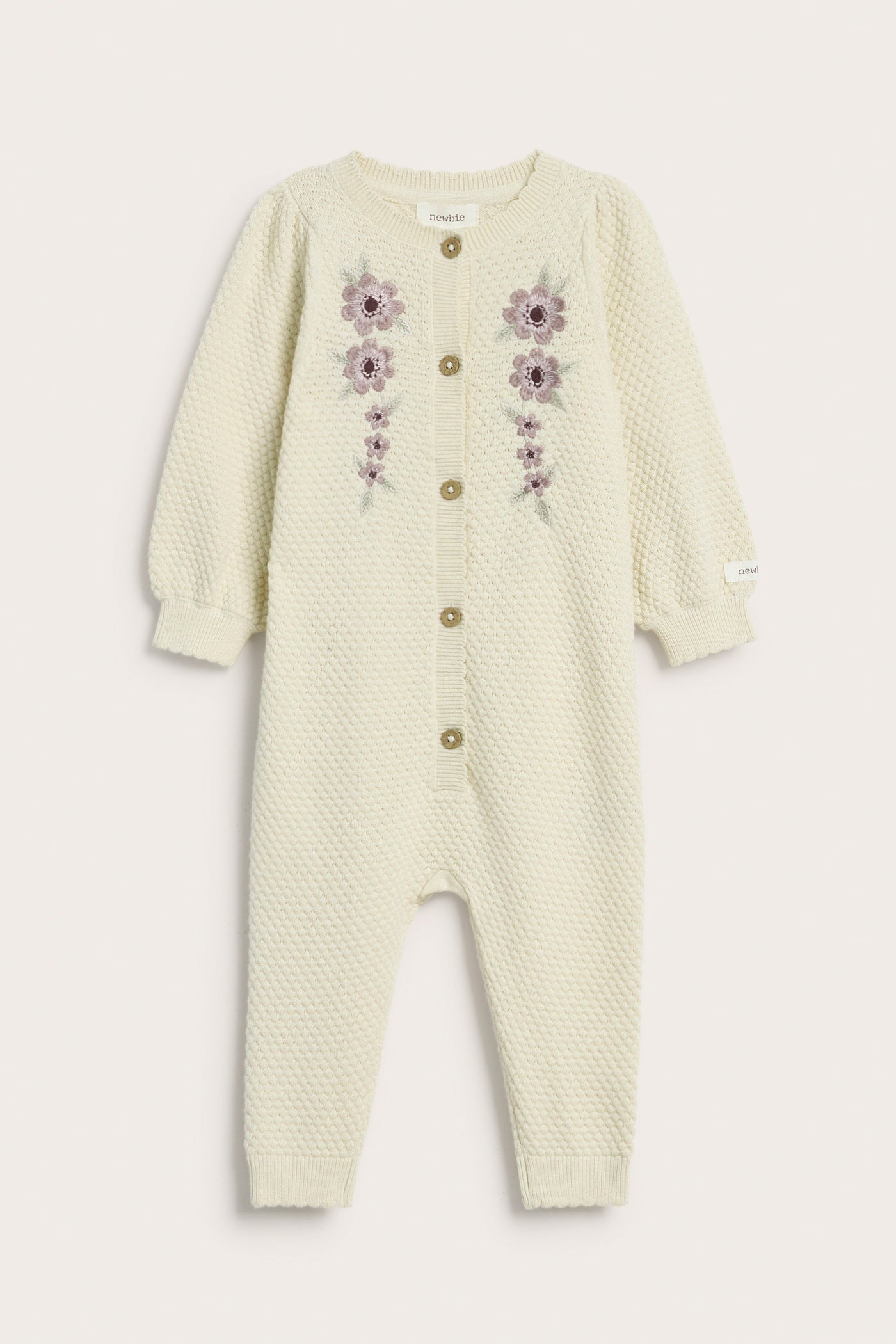 Baby beige floral knitted jumpsuit