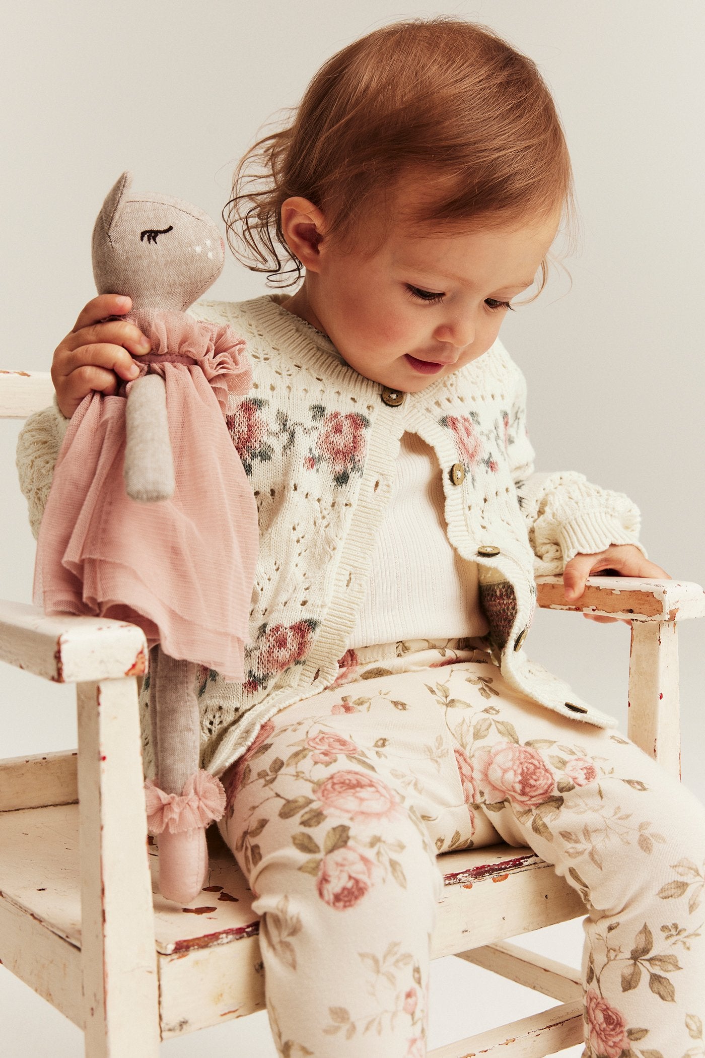 Baby white knitted floral cardigan