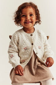 Baby beige wool blend floral cardigan