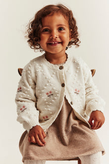 Baby beige wool blend floral cardigan