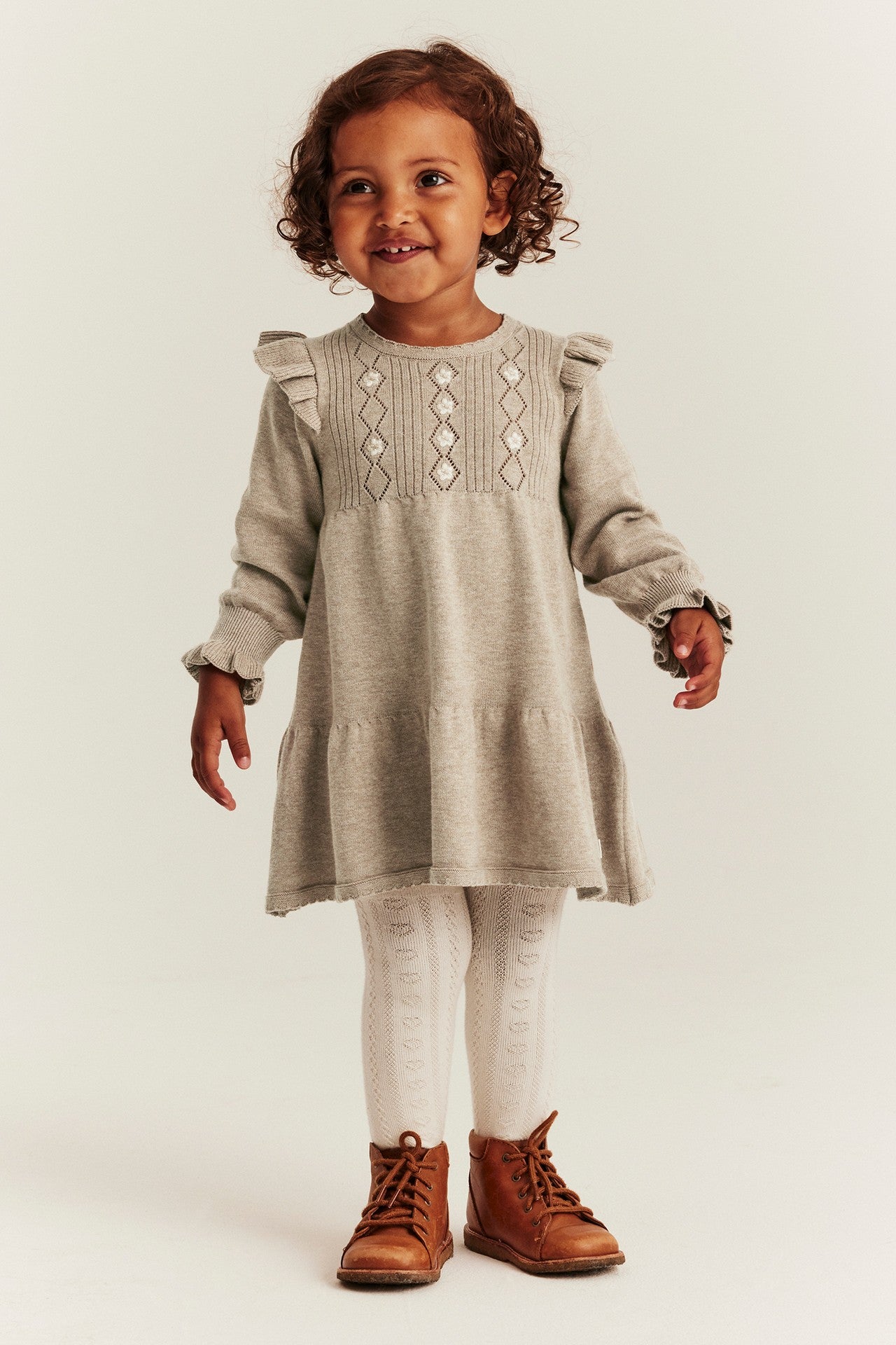 Baby brown knitted frill dress