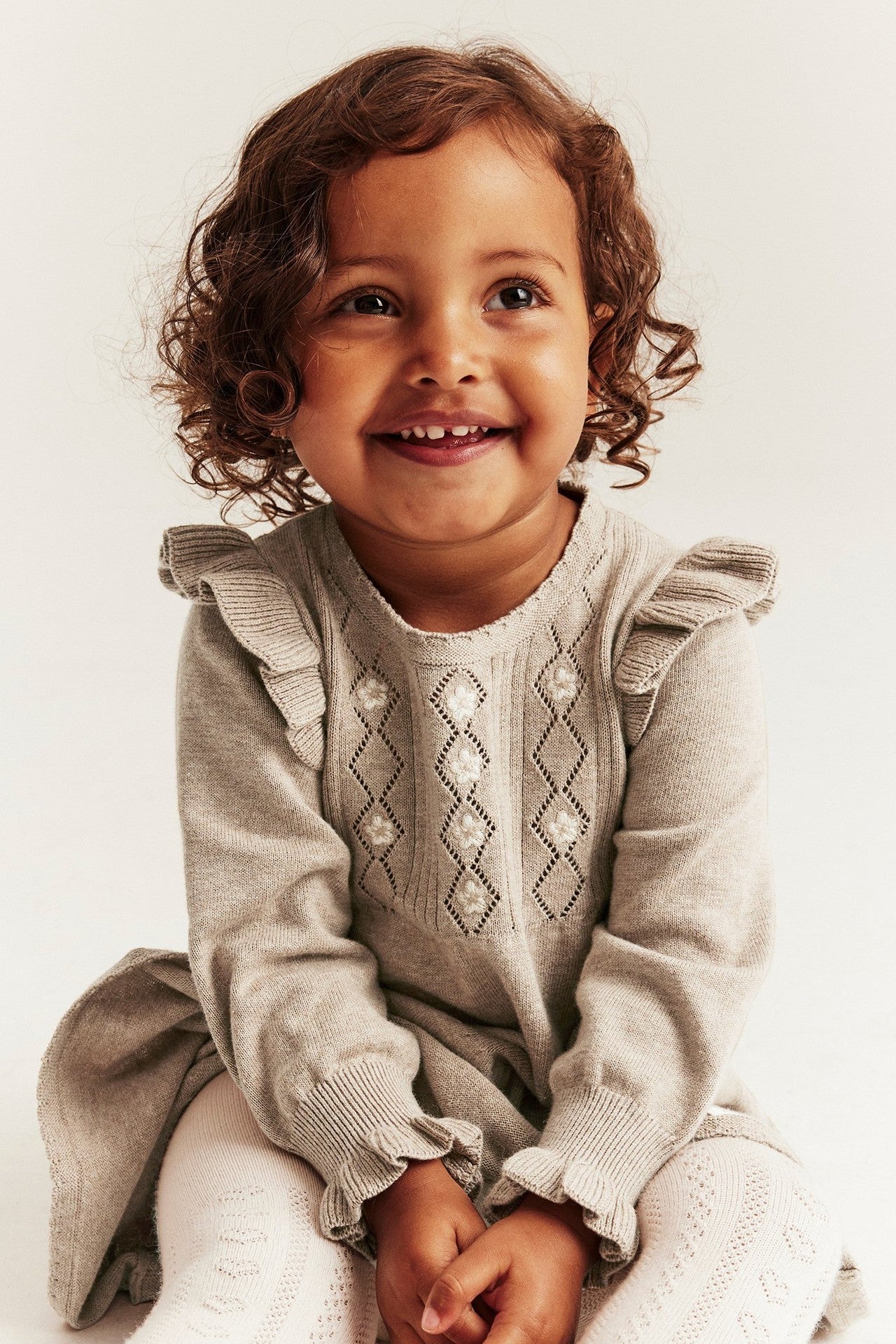 Baby brown knitted frill dress