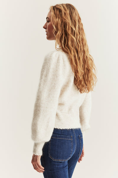 Women's beige wool blended cardigan