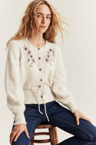 Women's beige wool blended cardigan