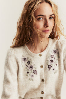 Women's beige wool blended cardigan