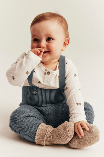 Baby blue textured knit dungarees