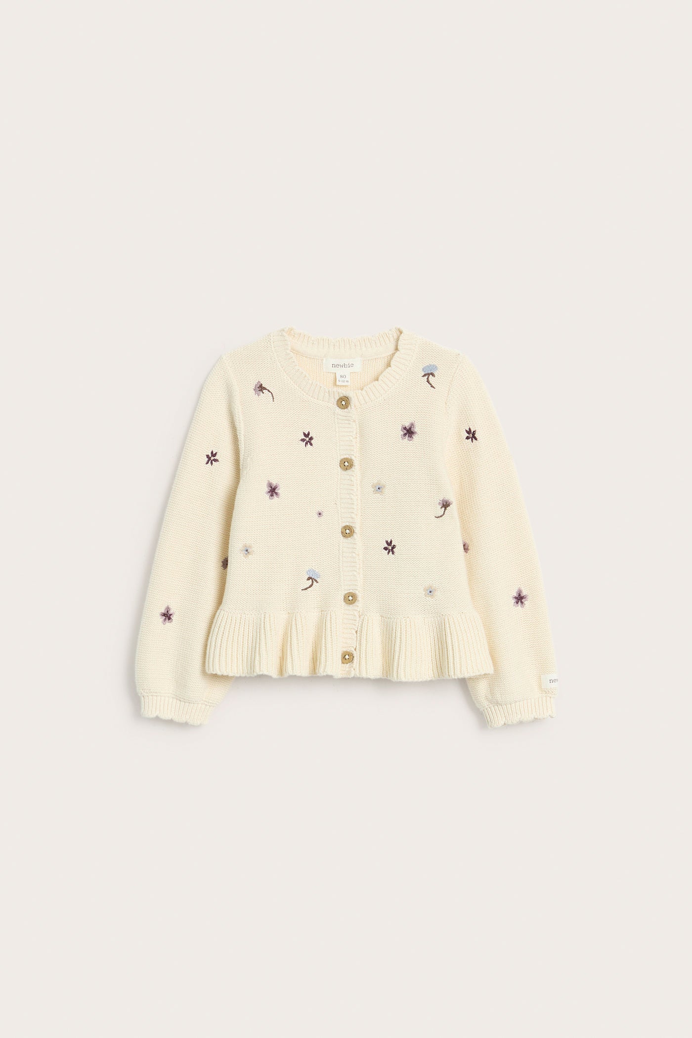 Baby beige knitted floral cardigan