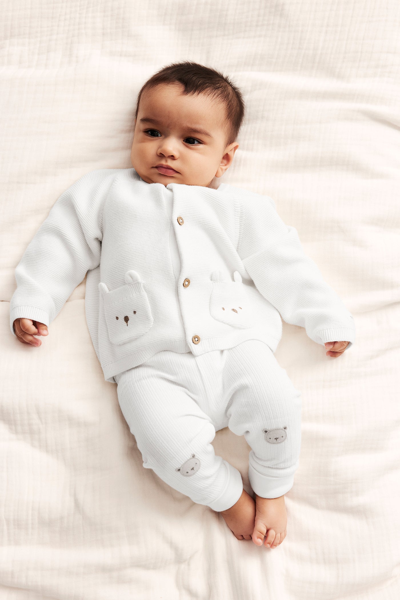 Baby white leggings with teddy bears