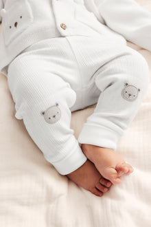 Baby white leggings with teddy bears