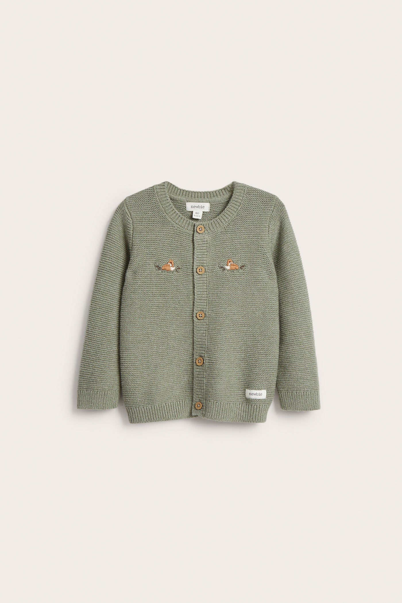 Baby green cardigan with embroidered foxes