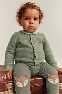 Baby green cardigan with embroidered foxes