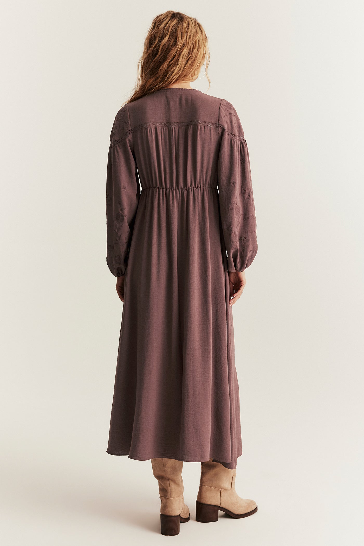 Women's wine red dress with lace