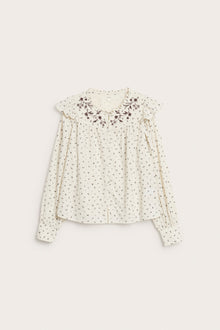 Women's beige floral blouse with frill