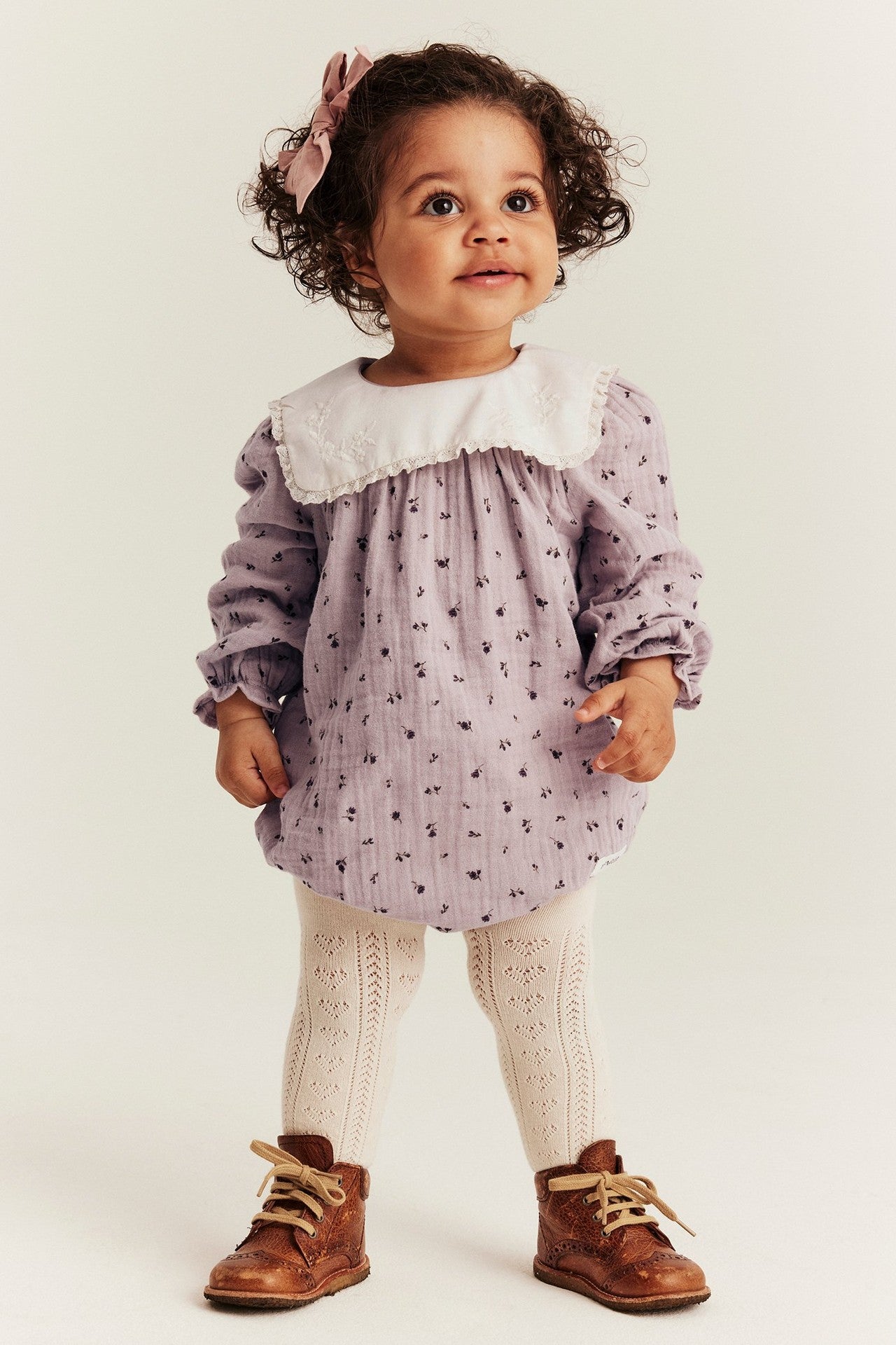 Baby lilac floral bodysuit with collar