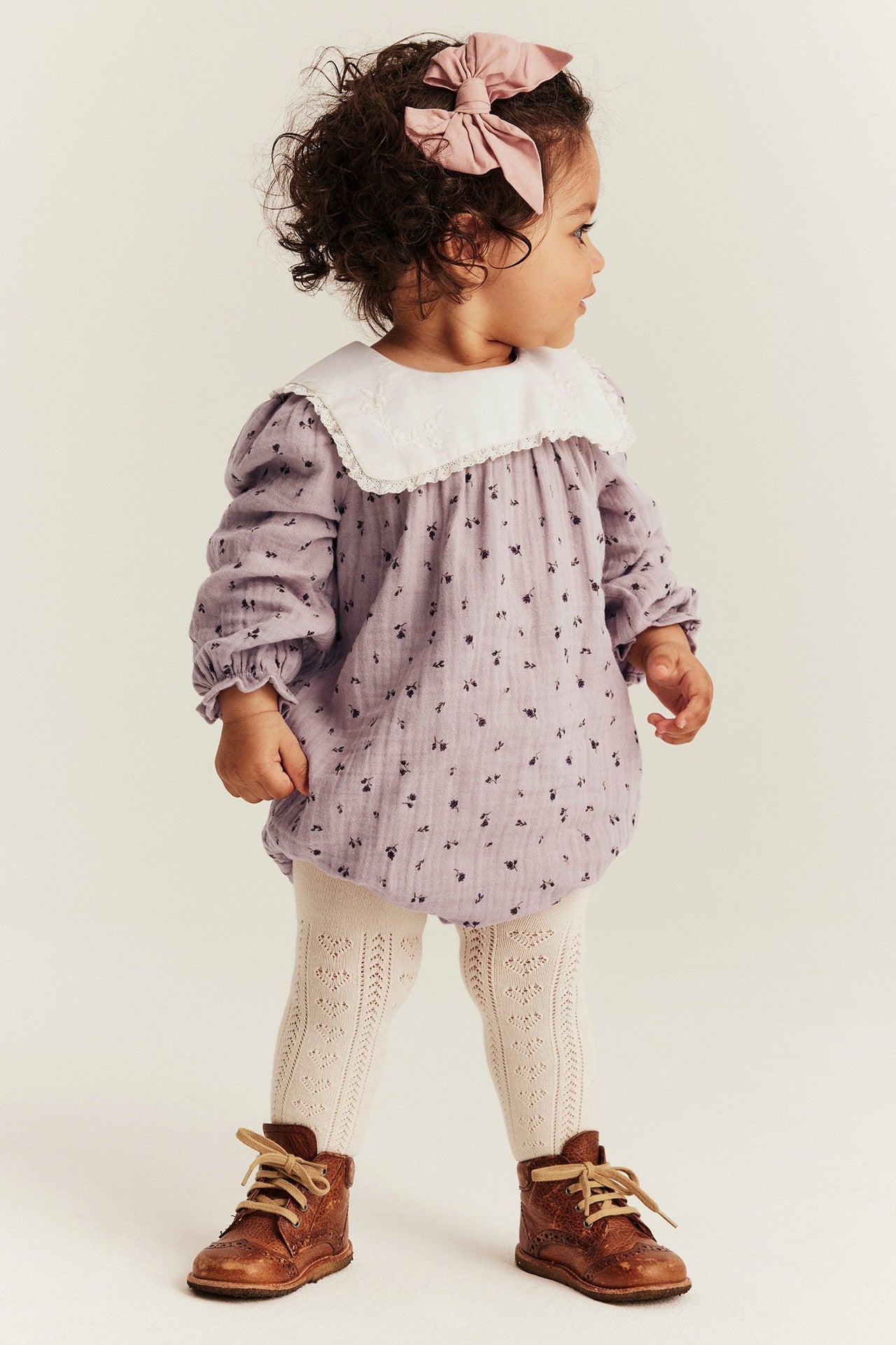 Baby lilac floral bodysuit with collar