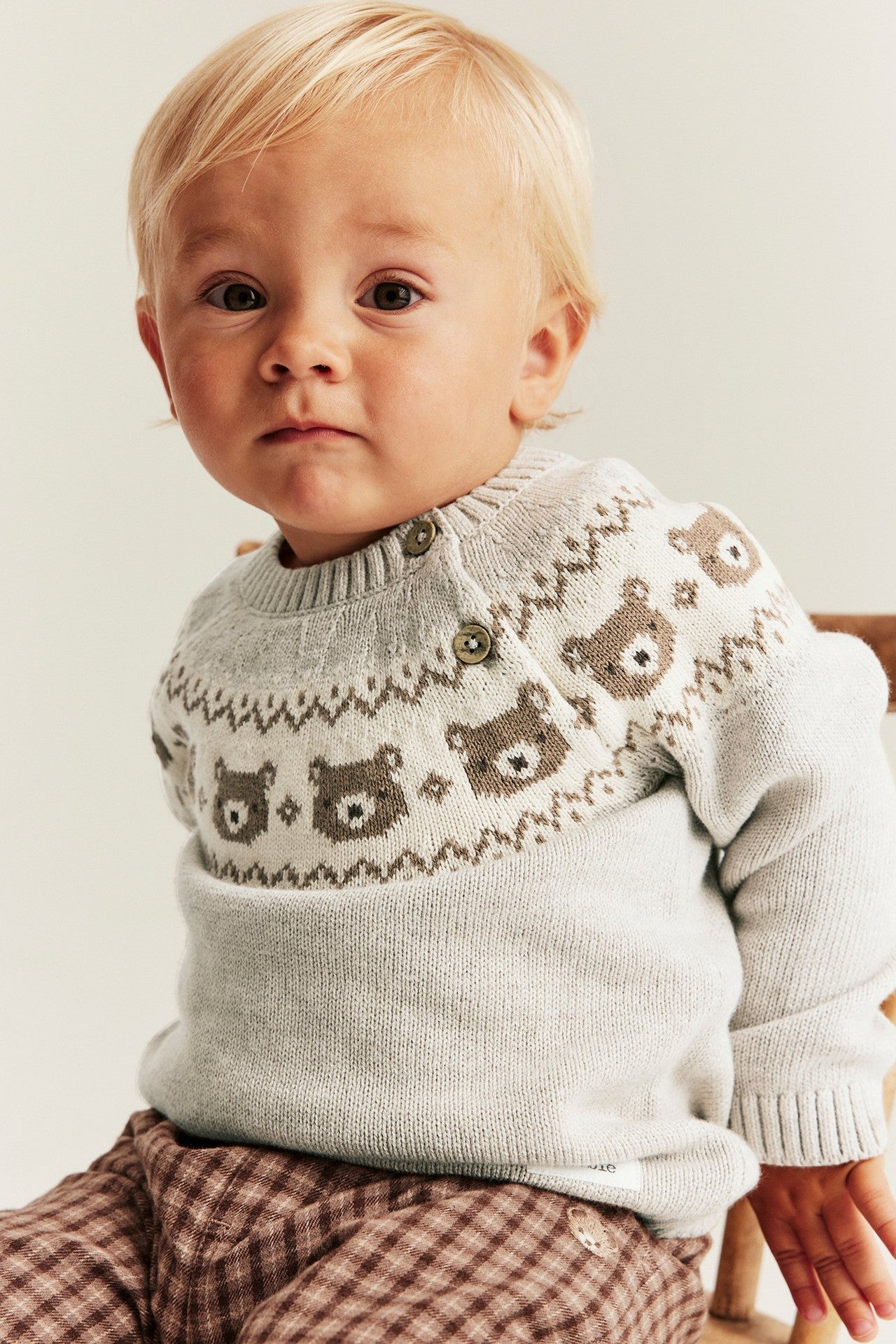 Baby beige knitted  teddy bear jumper