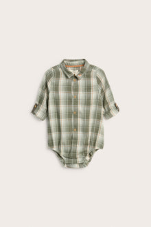 Baby green checked shirt bodysuit