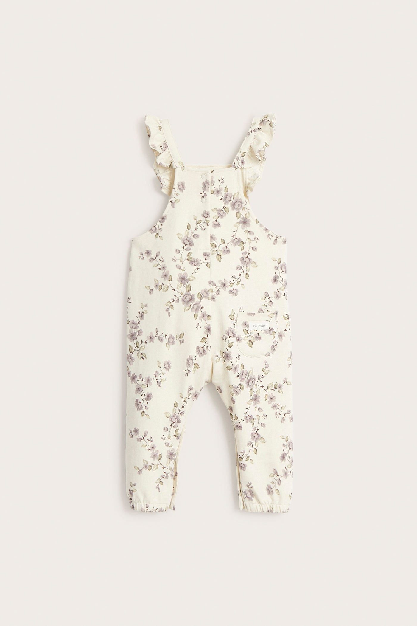 Baby beige floral frill dungarees