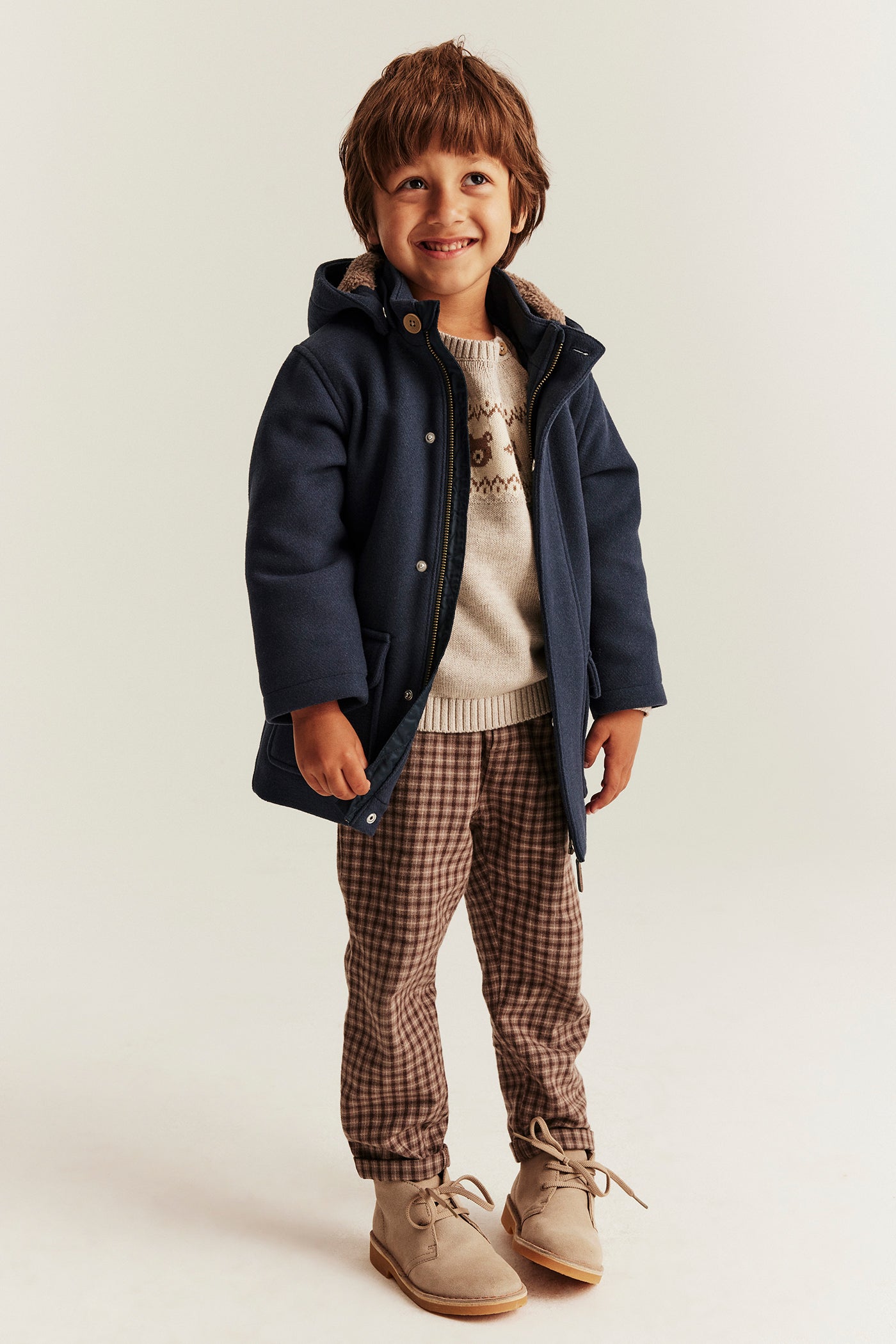 Kids' blue coat with detachable hood