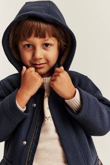 Kids' blue coat with detachable hood
