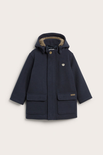 Kids' blue coat with detachable hood