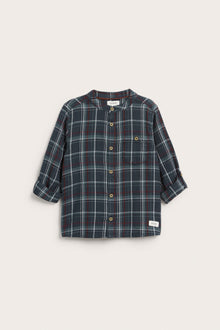 Kids blue woven grandad shirt