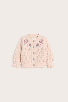 Baby pink cardigan with floral embroidery
