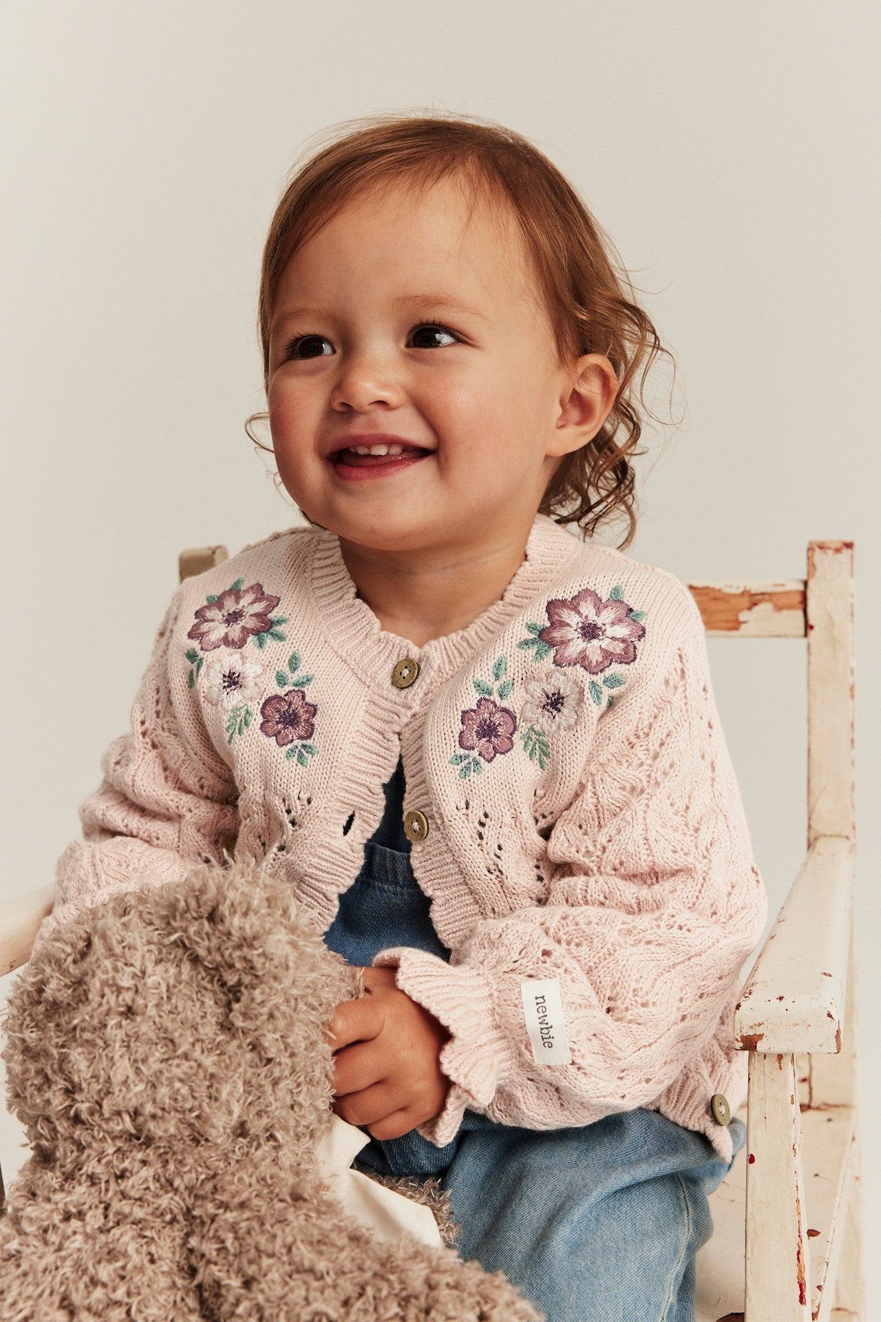 Baby pink cardigan with floral embroidery