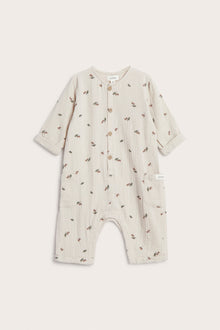 Baby beige onesie with acorns
