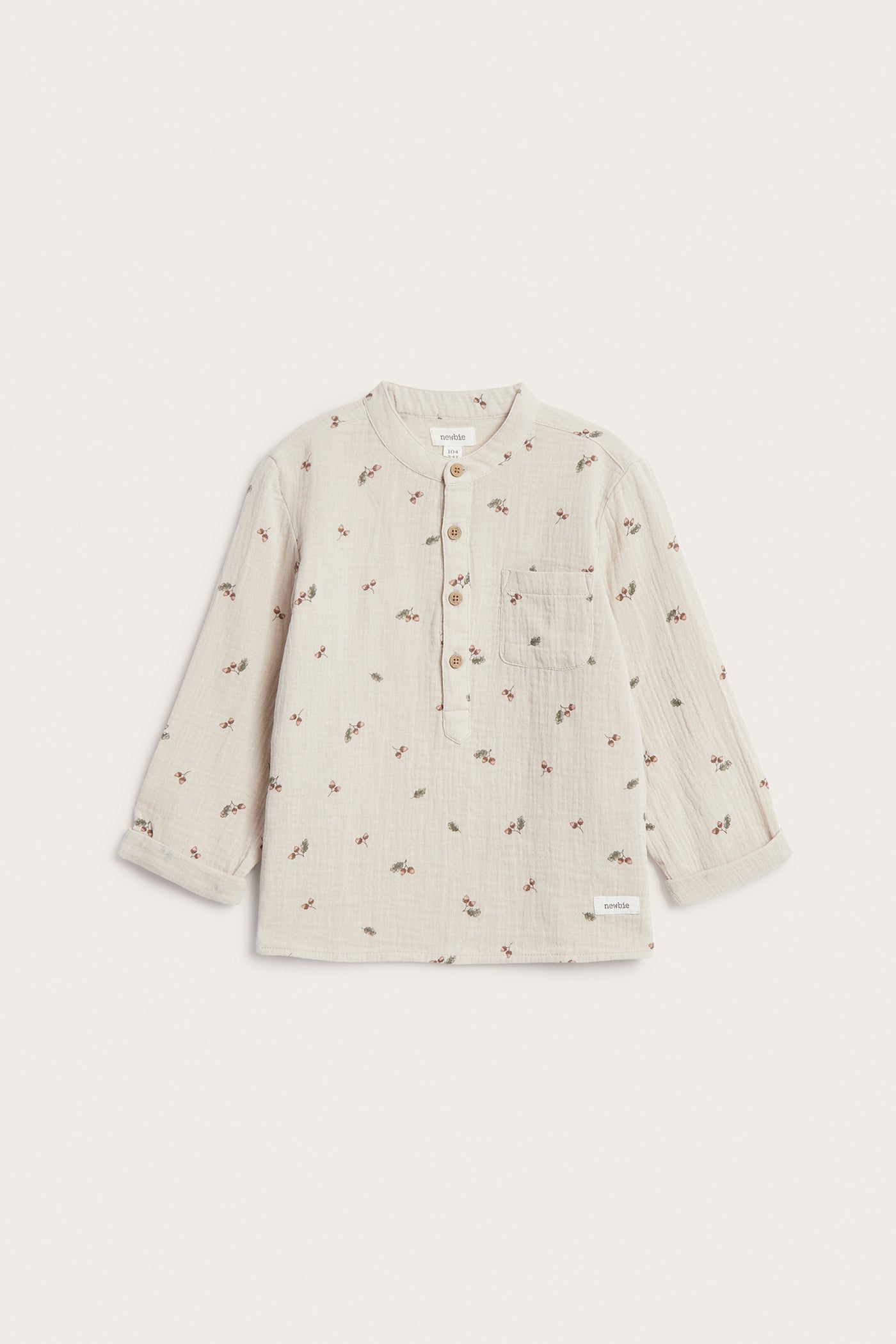 Kids beige muslin shirt with acorns