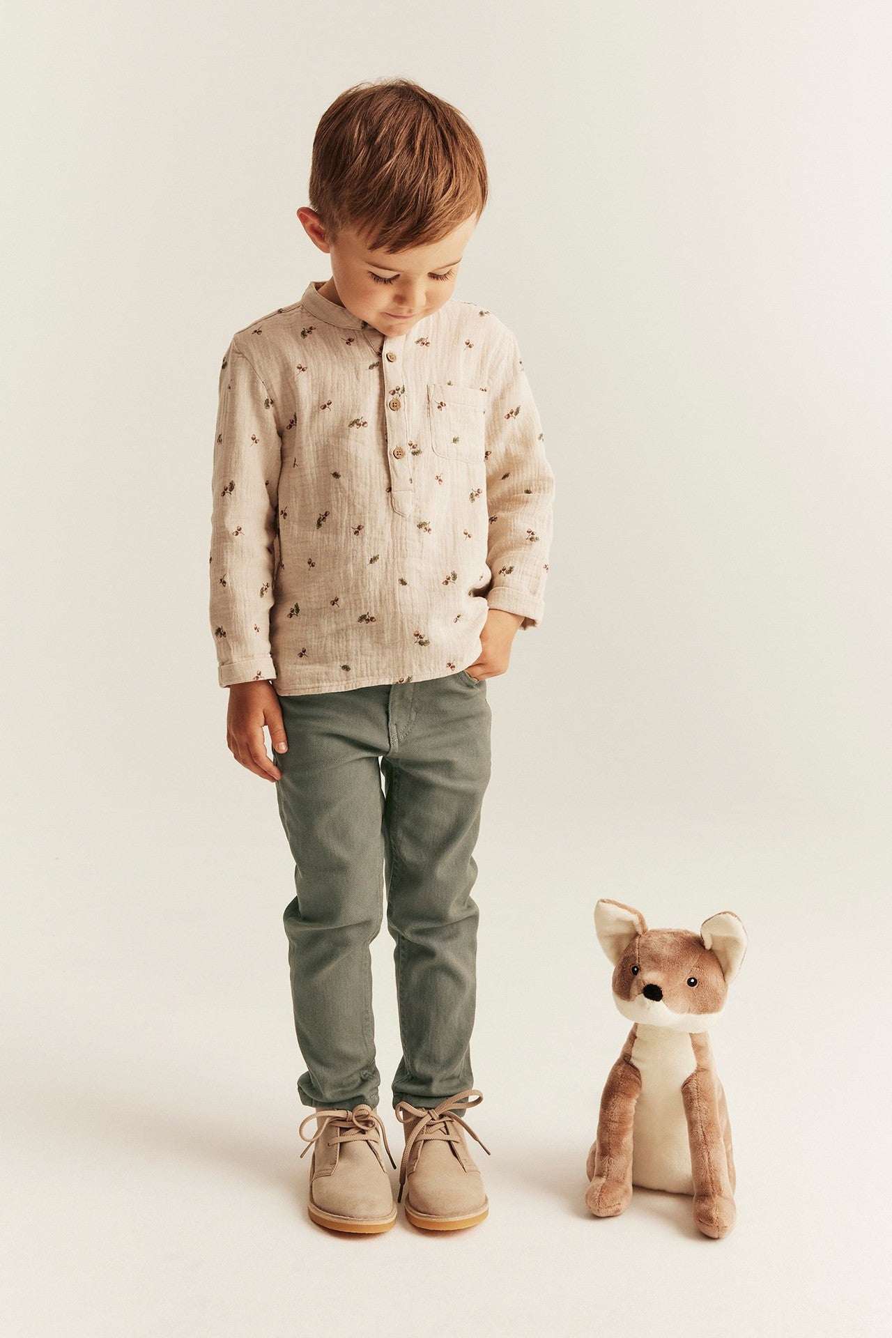 Kids green woven twill trousers