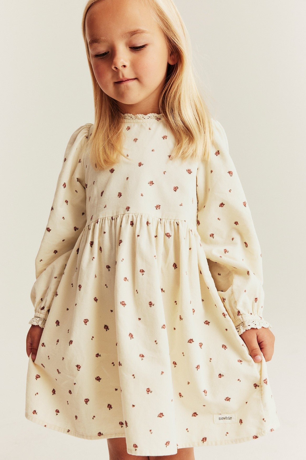 Kids' beige corduroy floral dress