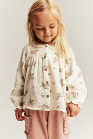 Kids white floral blouse with lace collar