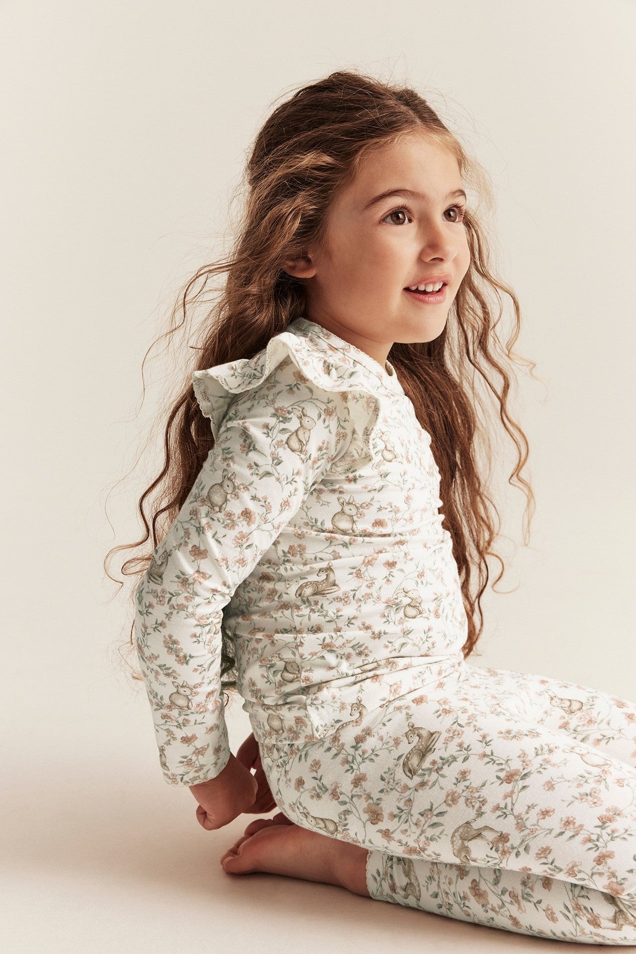 Kids' white floral top with animals