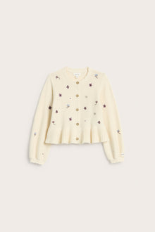 Kids' beige floral knitted cardigan